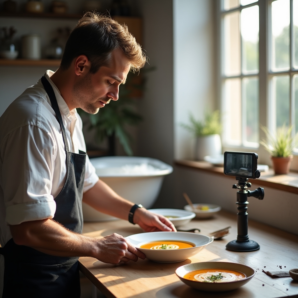 Fotografiere culinară la lumina naturală lângă fereastră